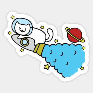 Cat Space Traveler on a Rocket in Space Sticker